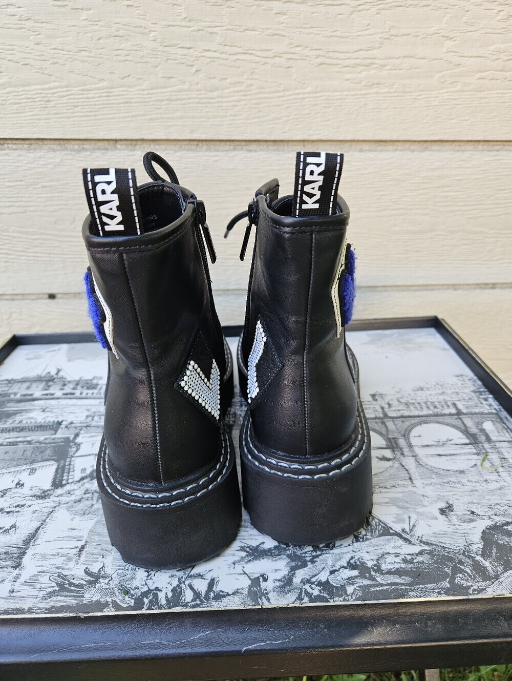 Karl Lagerfeld Dixie black applique combat boots size 8 - Picture 4 of 12